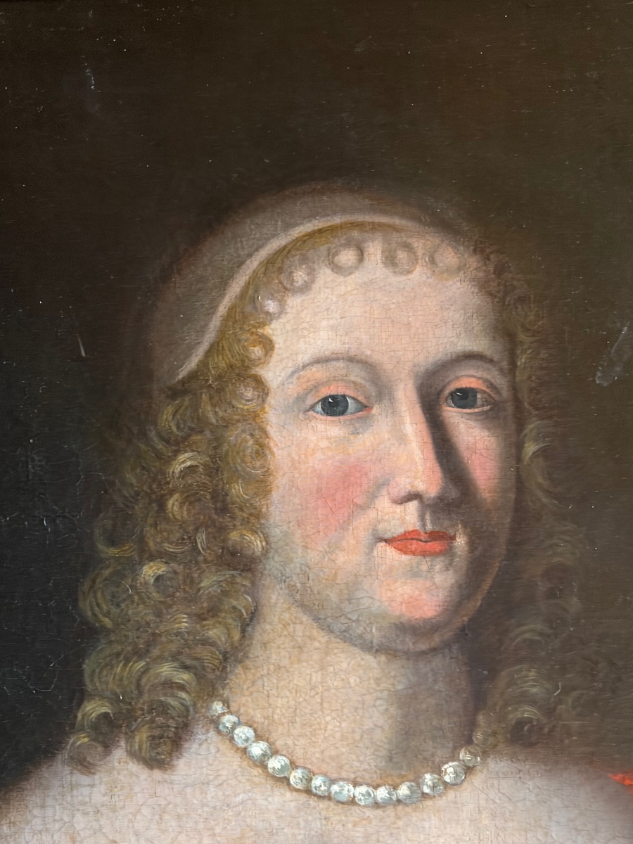 Grande huile sur toile, XVII éme siècle, portrait d’une dame de qualité. France.-photo-4