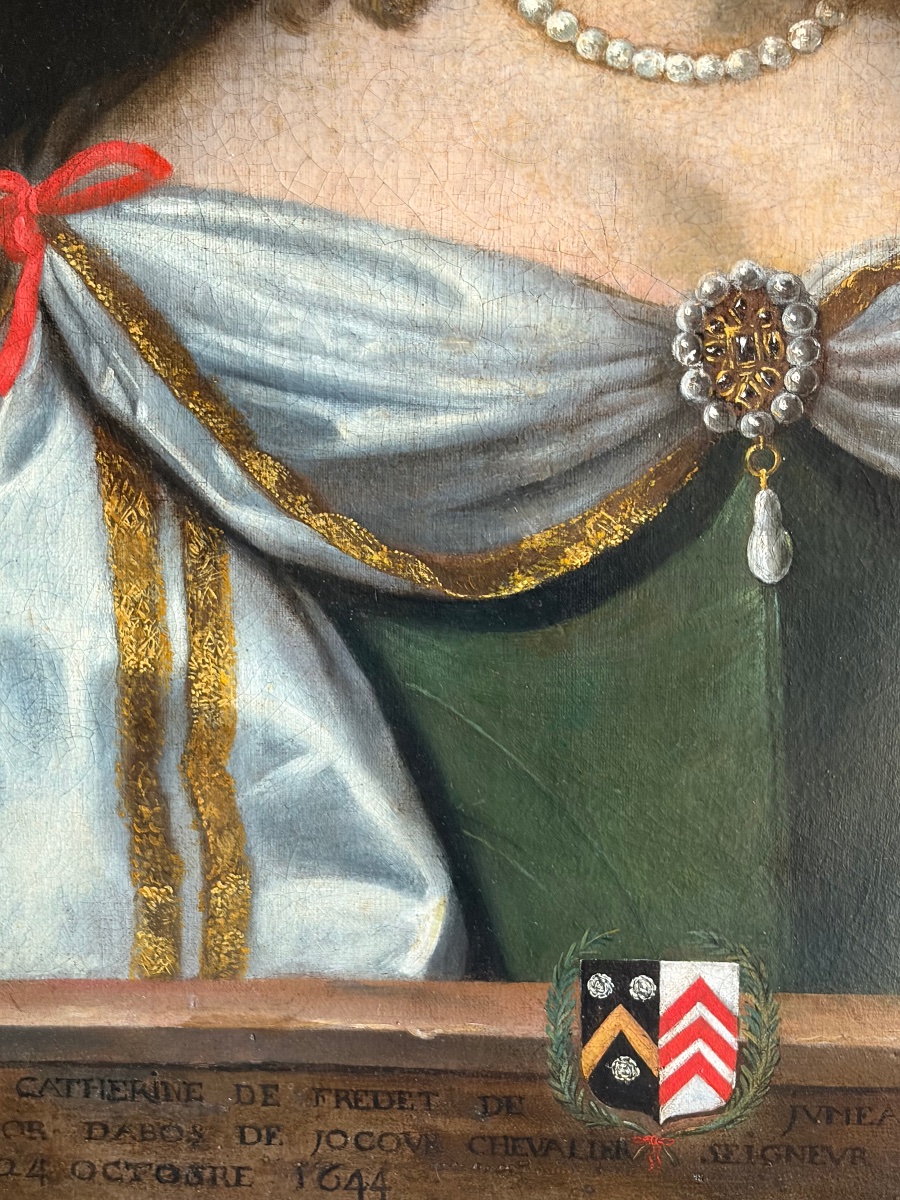Grande huile sur toile, XVII éme siècle, portrait d’une dame de qualité. France.-photo-3