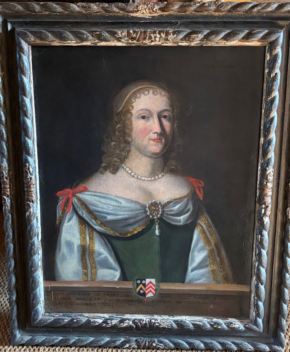 Grande huile sur toile, XVII éme siècle, portrait d’une dame de qualité. France.