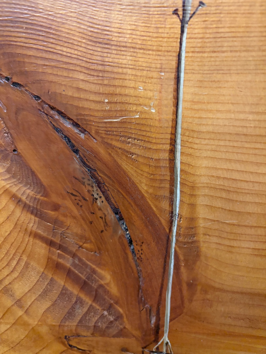 Trompe-l-oeil au brin d’avoine, fourmis, clé, bouton, sur bois, XXeme siècle.-photo-3