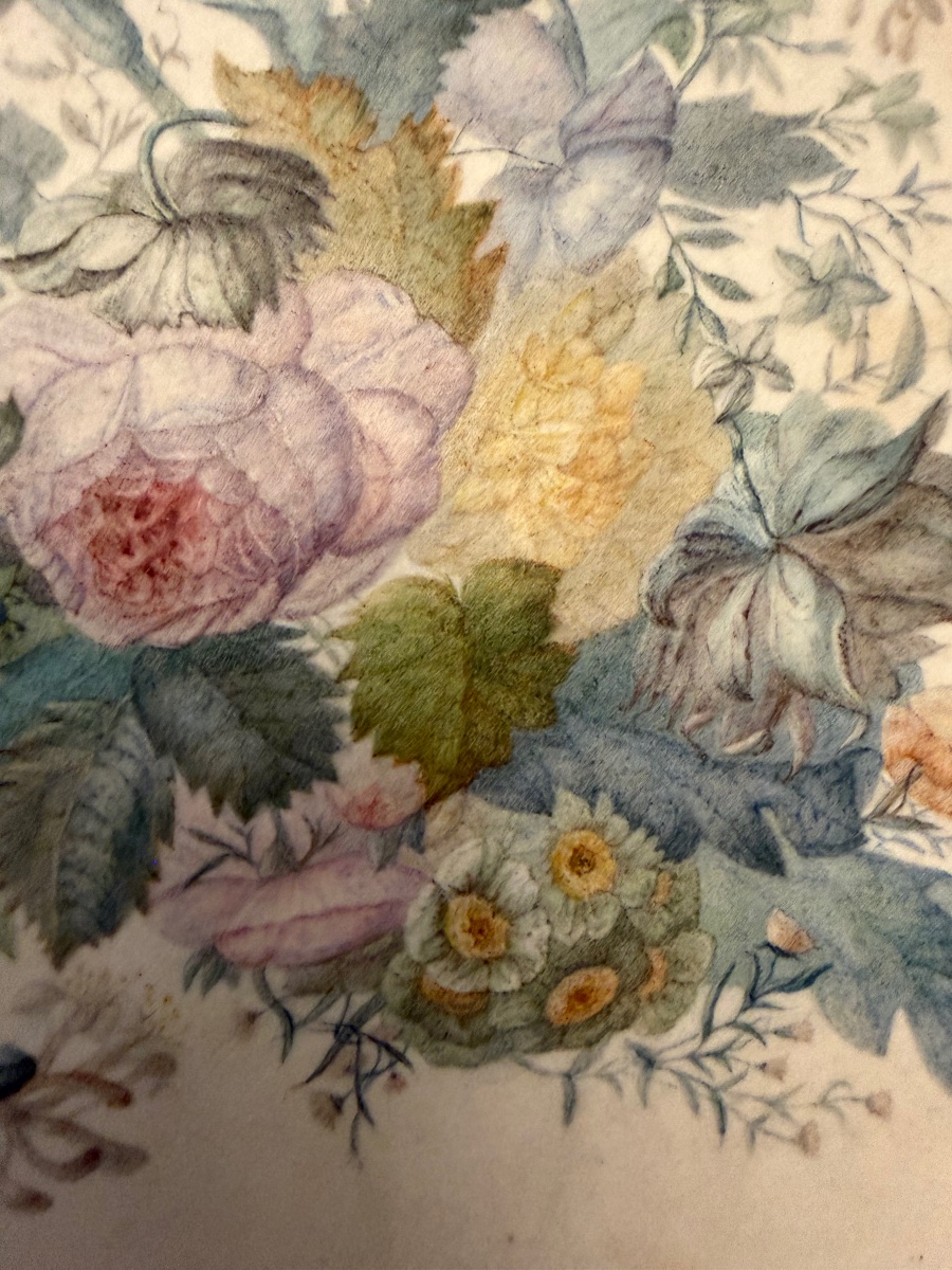 Gouache On Vellum, Floral Arrangement, Circa 1850, France.-photo-3