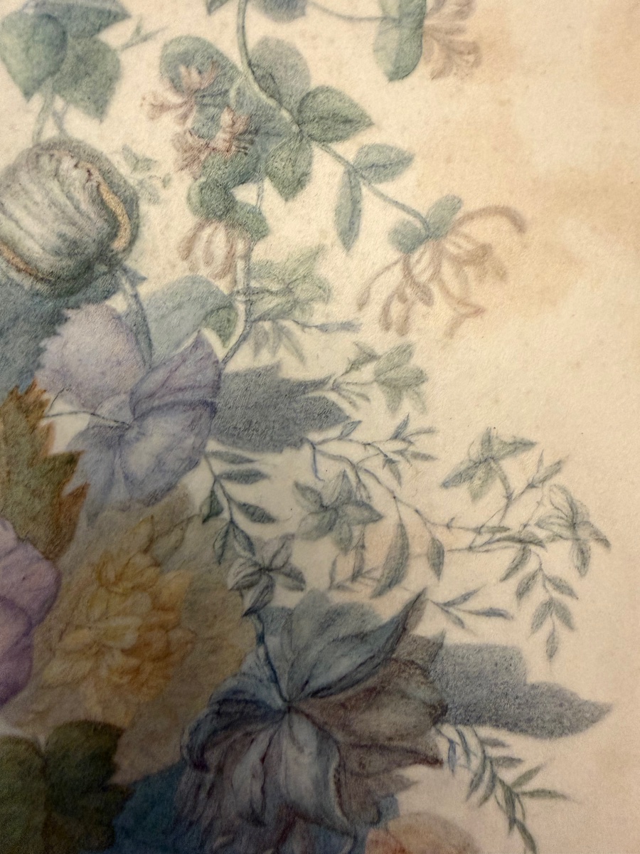 Gouache On Vellum, Floral Arrangement, Circa 1850, France.-photo-1
