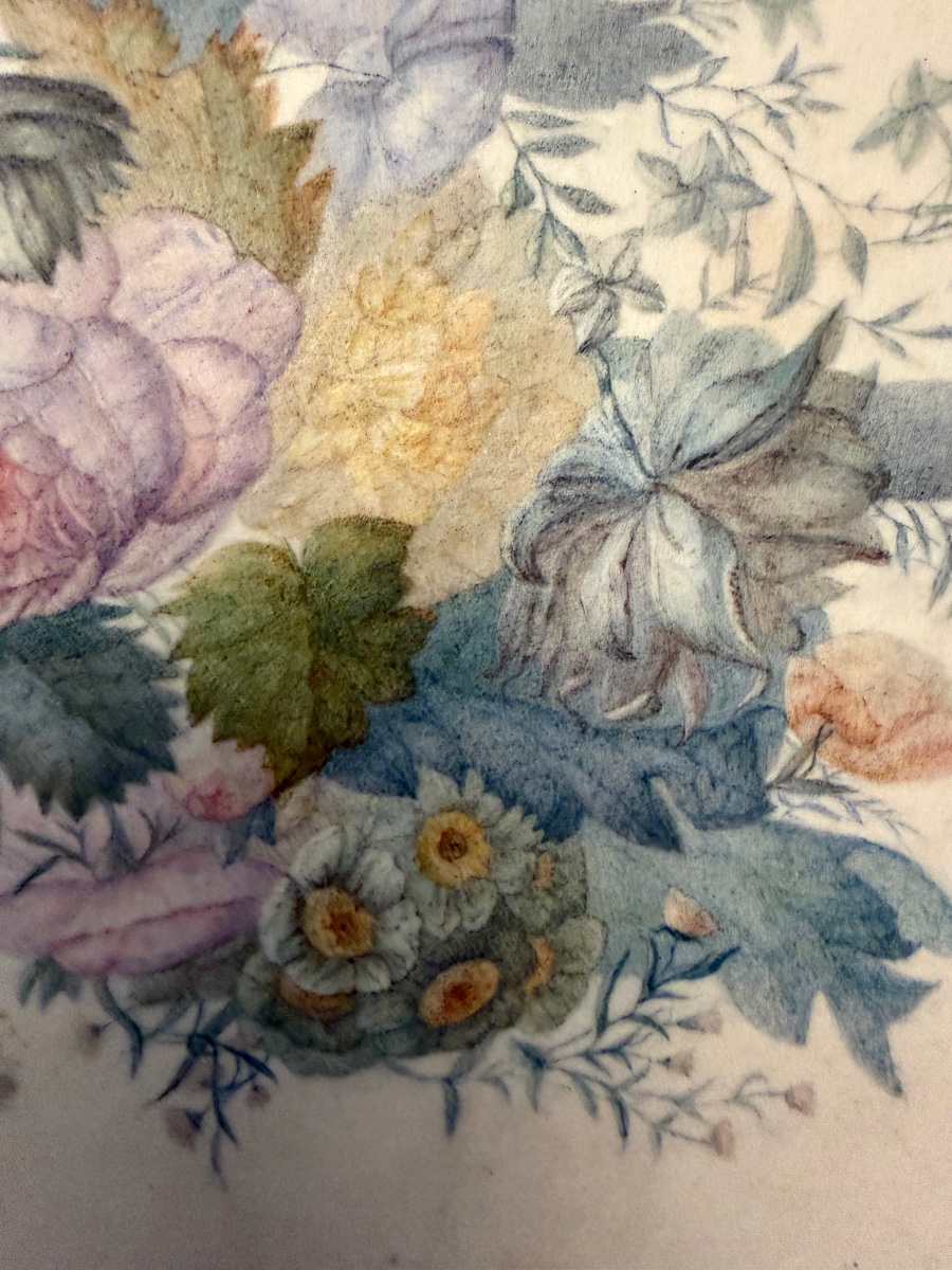 Gouache On Vellum, Floral Arrangement, Circa 1850, France.-photo-3