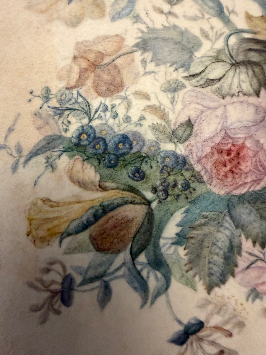 Gouache On Vellum, Floral Arrangement, Circa 1850, France.-photo-4