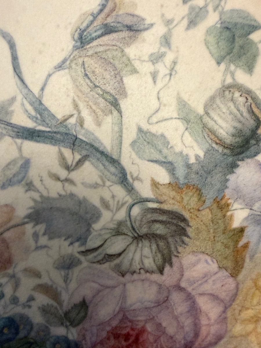 Gouache On Vellum, Floral Arrangement, Circa 1850, France.-photo-6