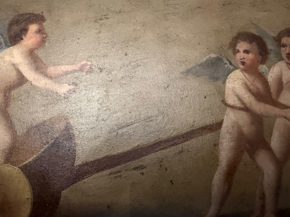 Oil On Cardboard, Depicting Three Cherubs At Play: One Riding A Small Chariot, The Other Two Pulling It. 1850.-photo-3