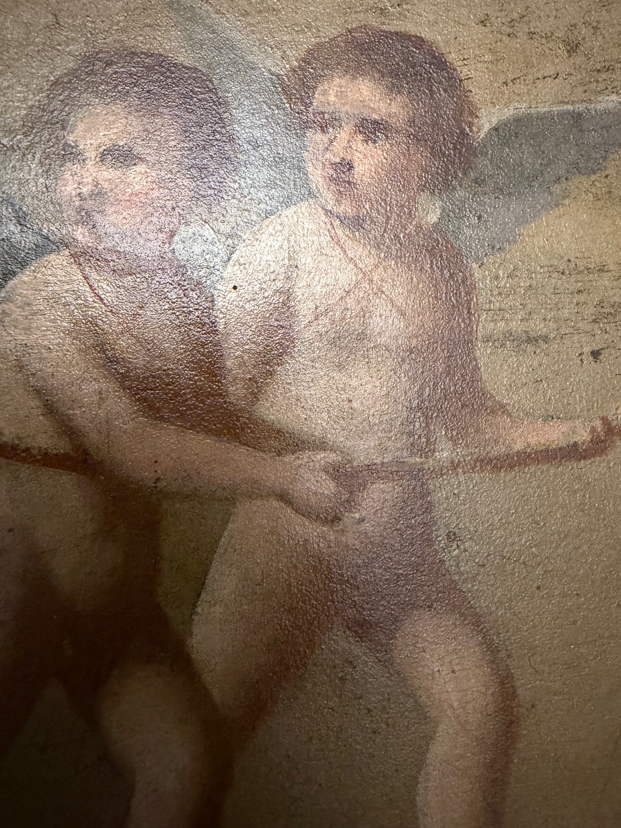 Oil On Cardboard, Depicting Three Cherubs At Play: One Riding A Small Chariot, The Other Two Pulling It. 1850.-photo-3