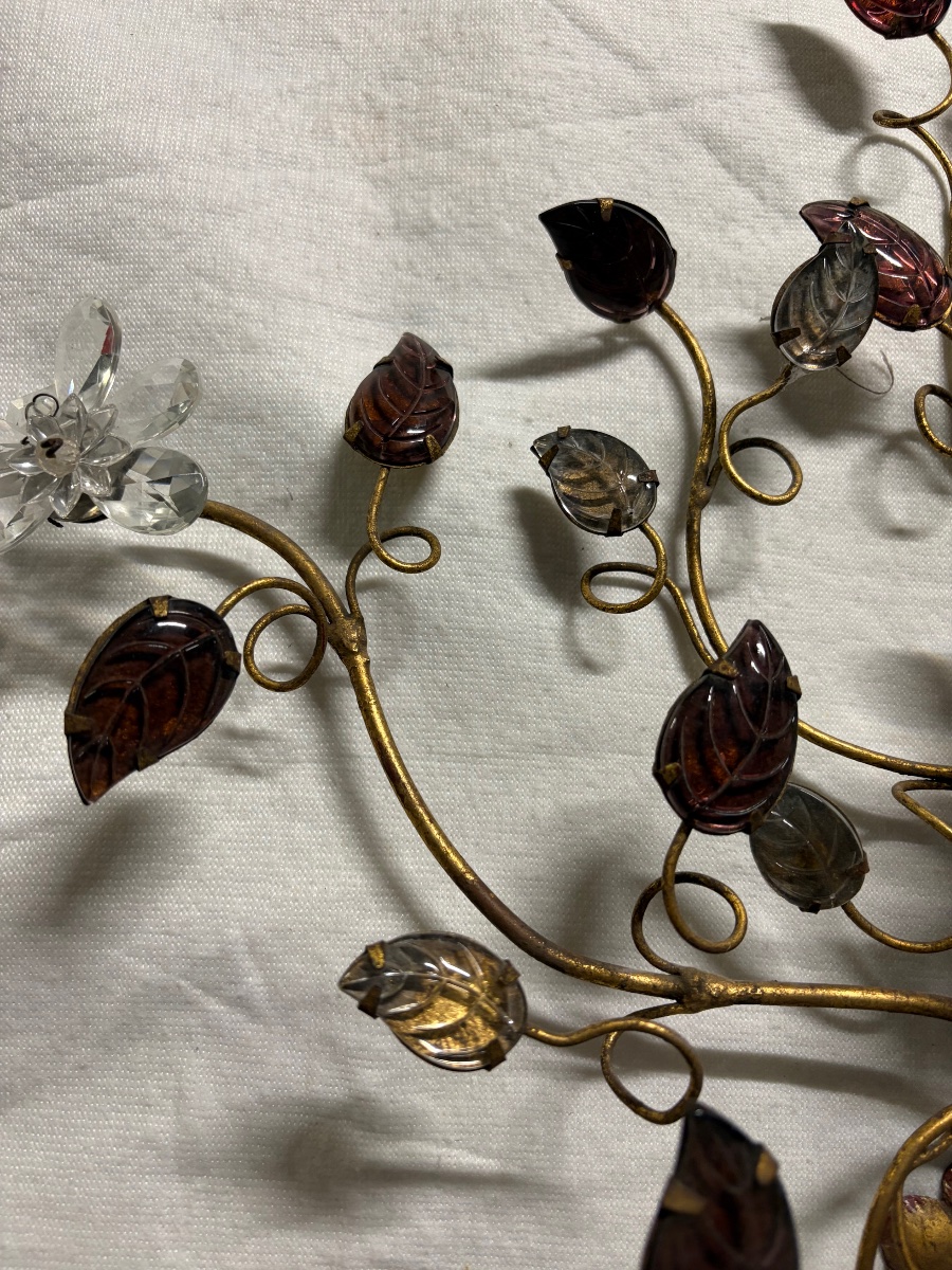 Wall Sconce By Baguès, Featuring Glass Flowers And Foliage. 6 Lights. 20th Century.-photo-1