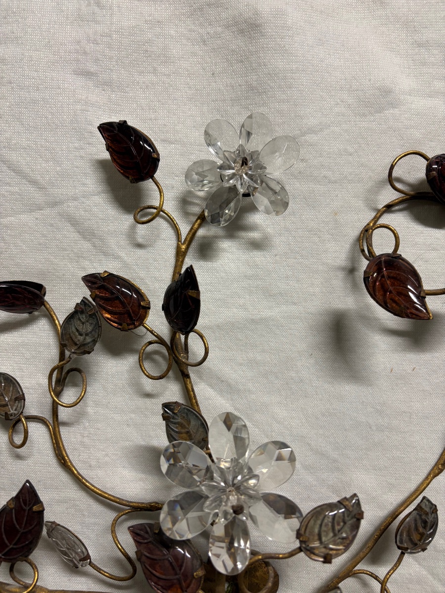Wall Sconce By Baguès, Featuring Glass Flowers And Foliage. 6 Lights. 20th Century.-photo-3