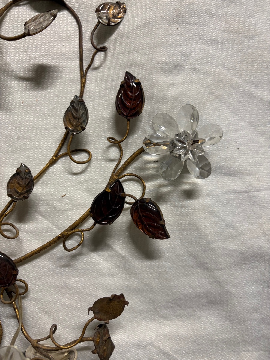 Wall Sconce By Baguès, Featuring Glass Flowers And Foliage. 6 Lights. 20th Century.-photo-5