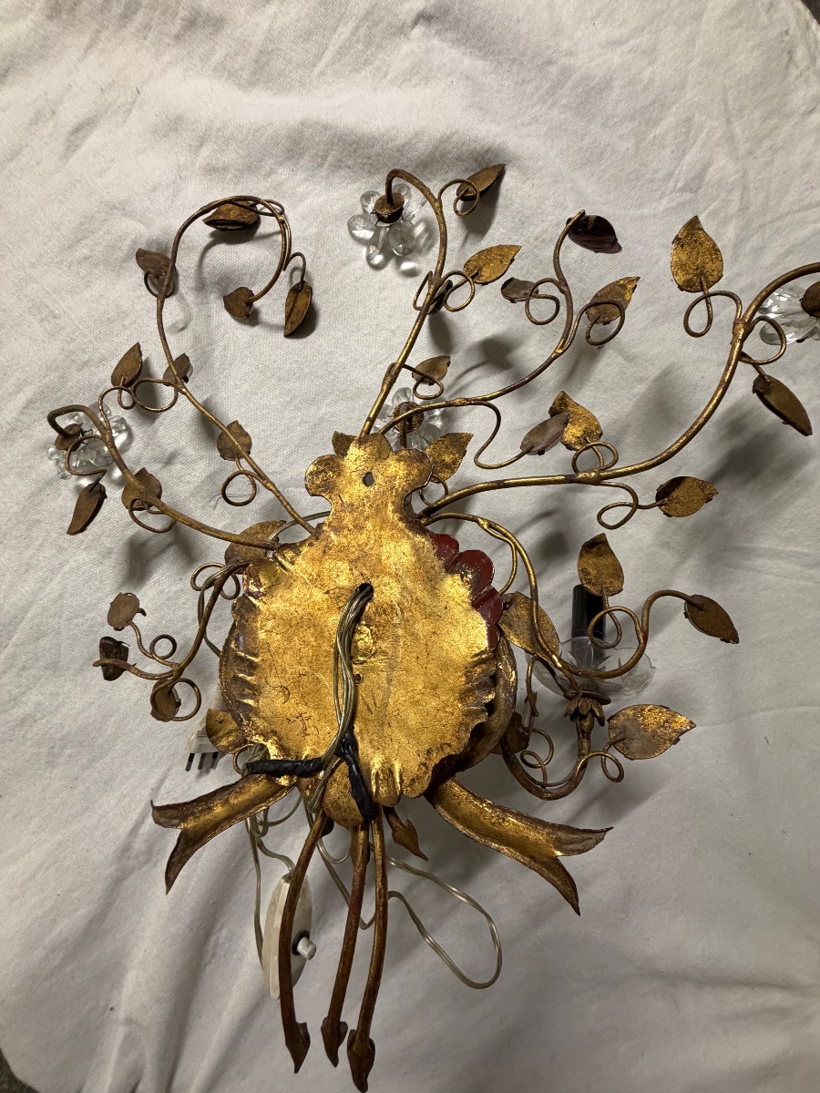 Wall Sconce By Baguès, Featuring Glass Flowers And Foliage. 6 Lights. 20th Century.-photo-6