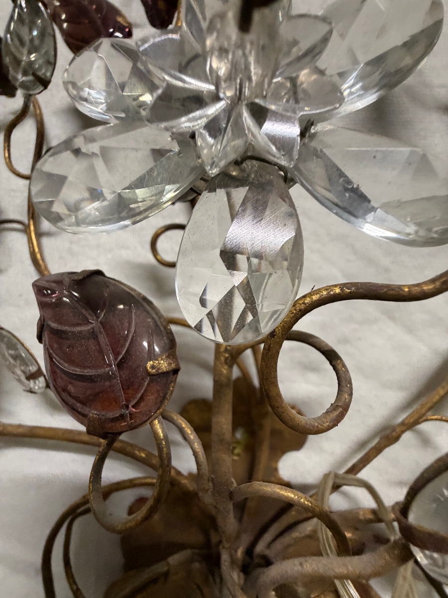 Wall Sconce By Baguès, Featuring Glass Flowers And Foliage. 6 Lights. 20th Century.-photo-7