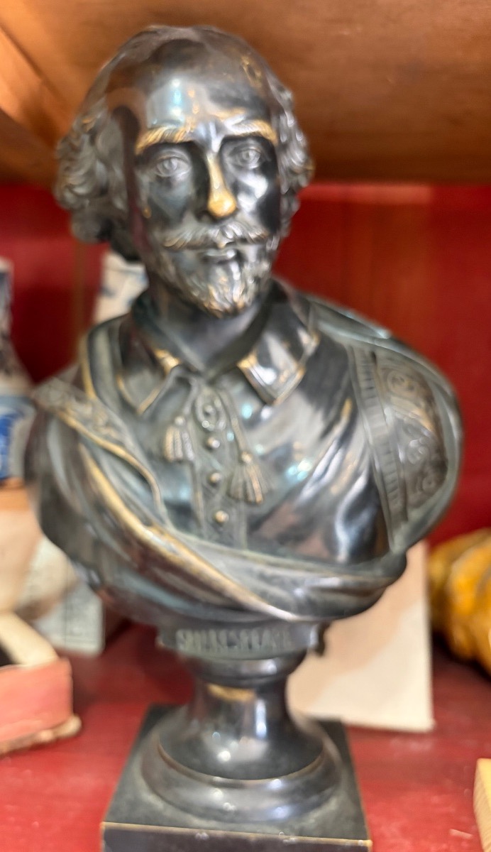 Buste en bronze, Shakespeare, XIX eme siècle. France-photo-2
