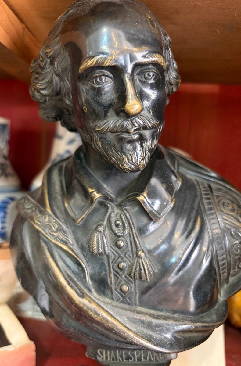 Buste en bronze, Shakespeare, XIX eme siècle. France-photo-3