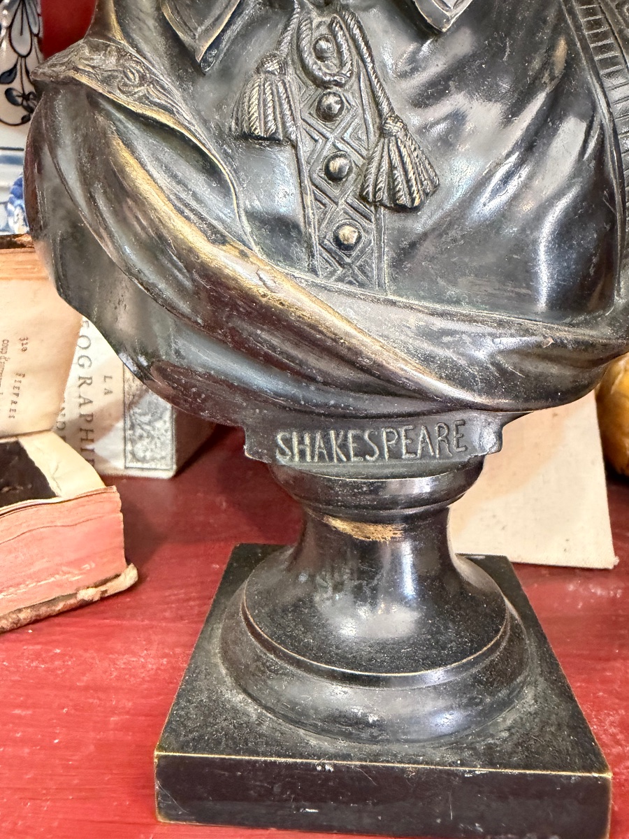 Buste en bronze, Shakespeare, XIX eme siècle. France-photo-2