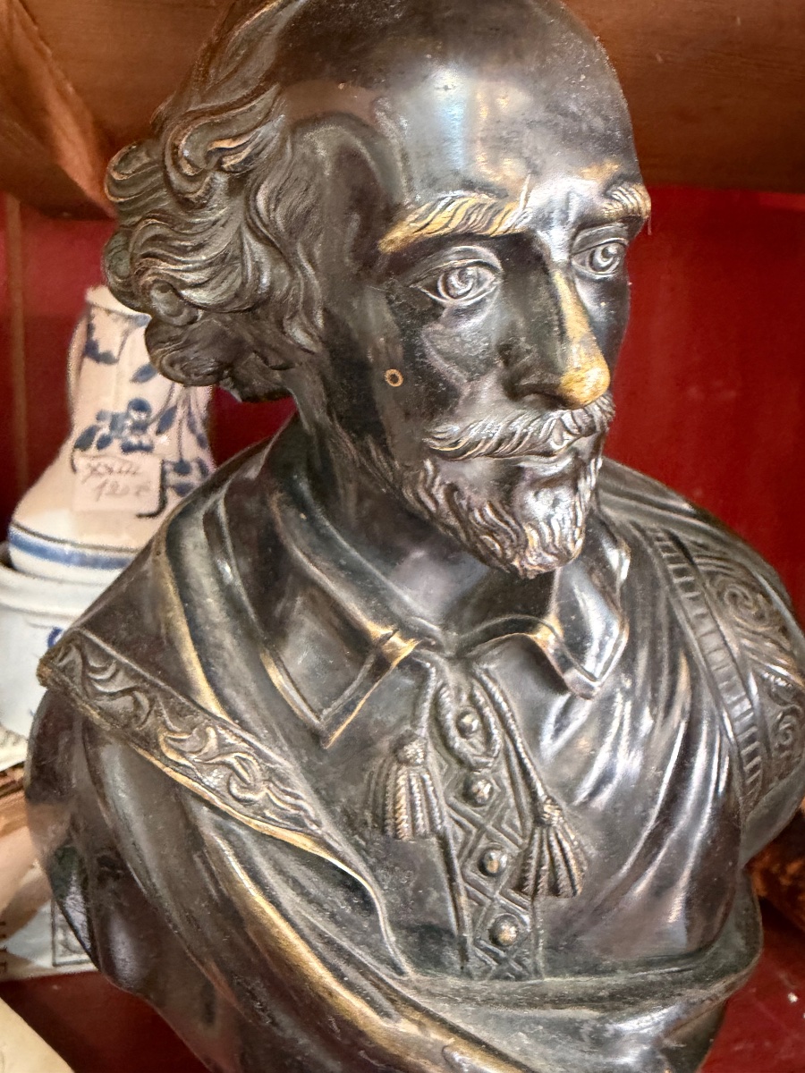 Buste en bronze, Shakespeare, XIX eme siècle. France-photo-3