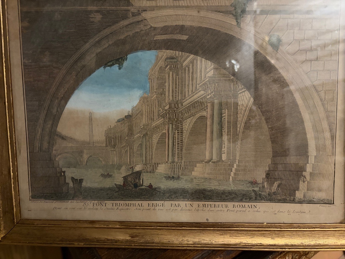 Vue d’optique, « Pont triomphal érigé par un Empereur », d’après Piranése, XVIII éme siècle -photo-1