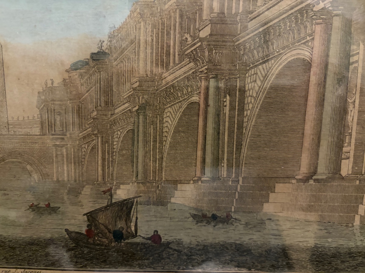 Vue d’optique, « Pont triomphal érigé par un Empereur », d’après Piranése, XVIII éme siècle -photo-4
