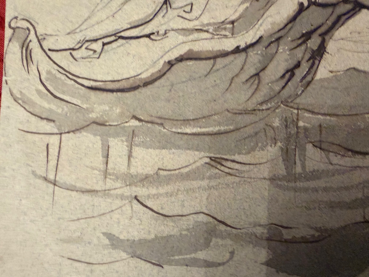 Pen-and-ink Drawing Of A Young Goddess With Her Baby In A Seashell. France, 19th Century.-photo-3