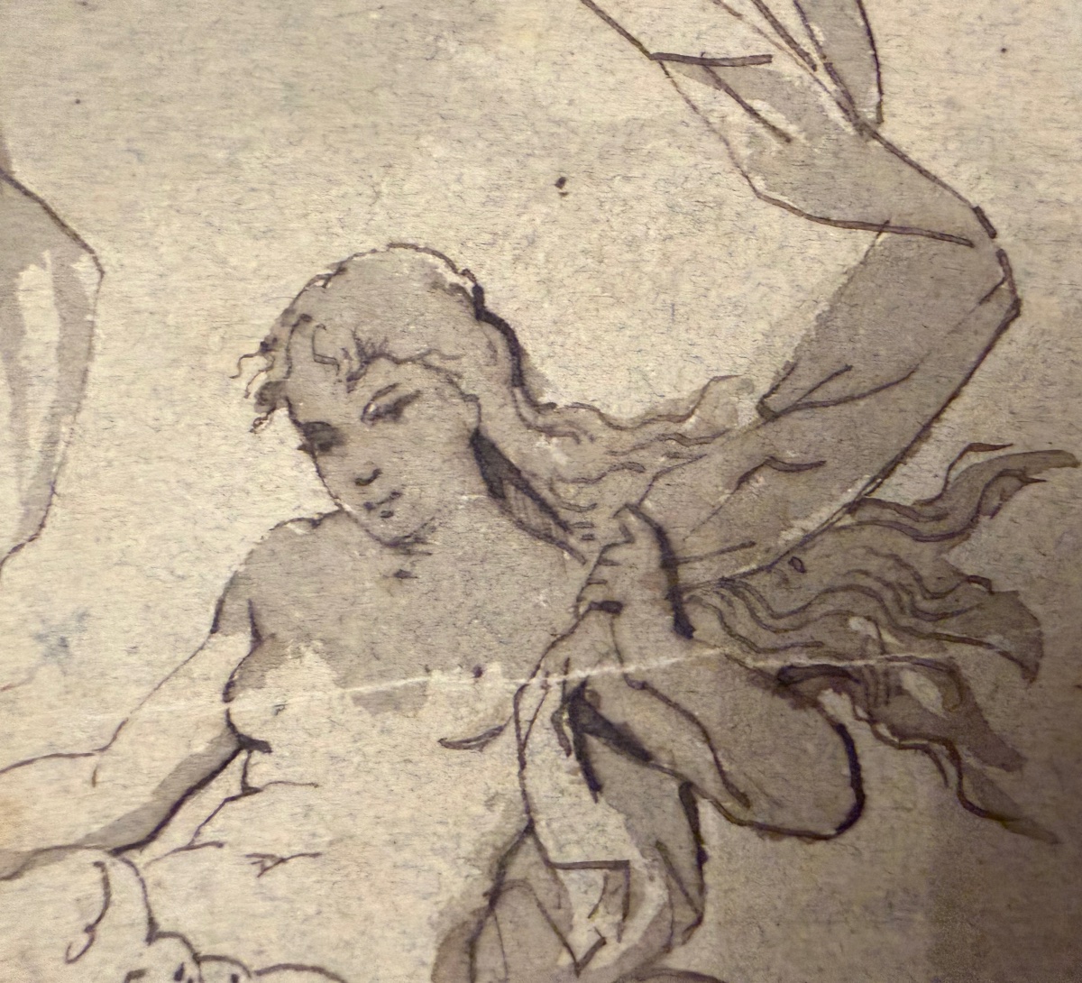 Pen-and-ink Drawing Of A Young Goddess With Her Baby In A Seashell. France, 19th Century.-photo-3