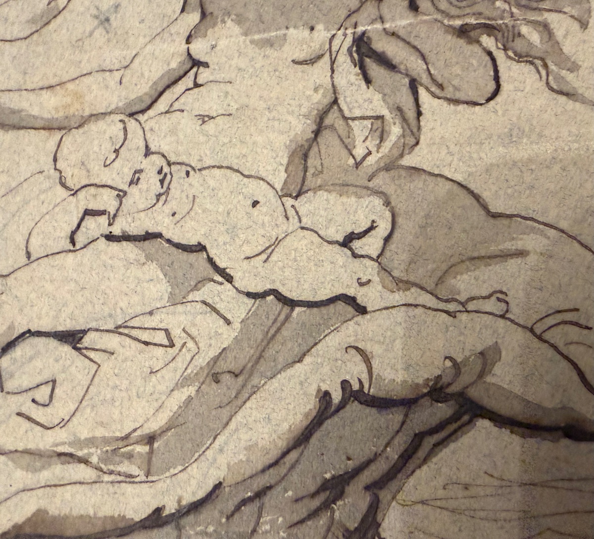 Pen-and-ink Drawing Of A Young Goddess With Her Baby In A Seashell. France, 19th Century.-photo-5