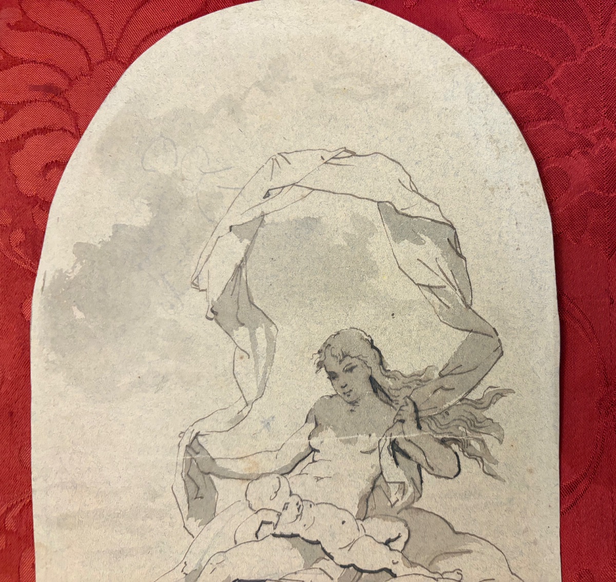 Pen-and-ink Drawing Of A Young Goddess With Her Baby In A Seashell. France, 19th Century.-photo-7