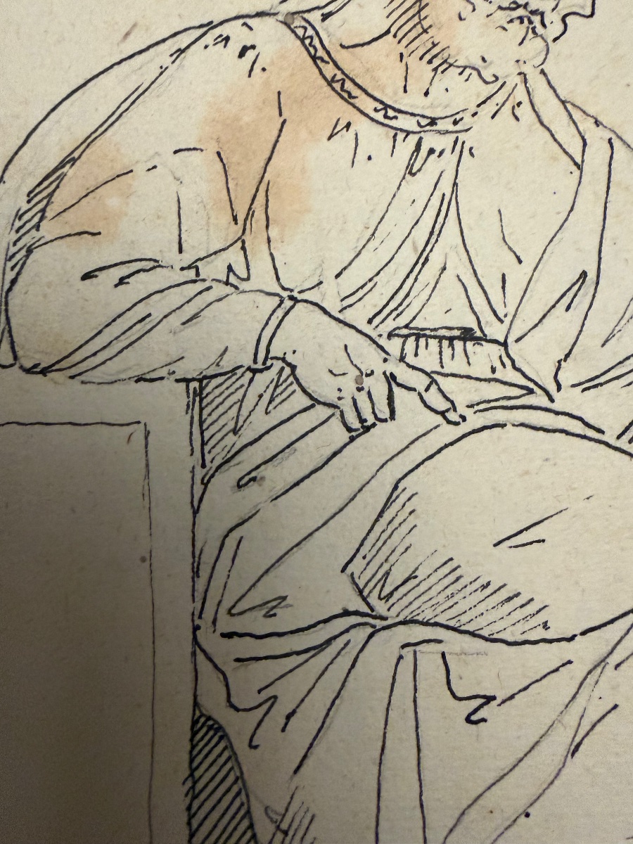 Double-sided Drawing: On One Side, A Copy Of Two Figures By Michelangelo, And A View Of Italy-photo-2