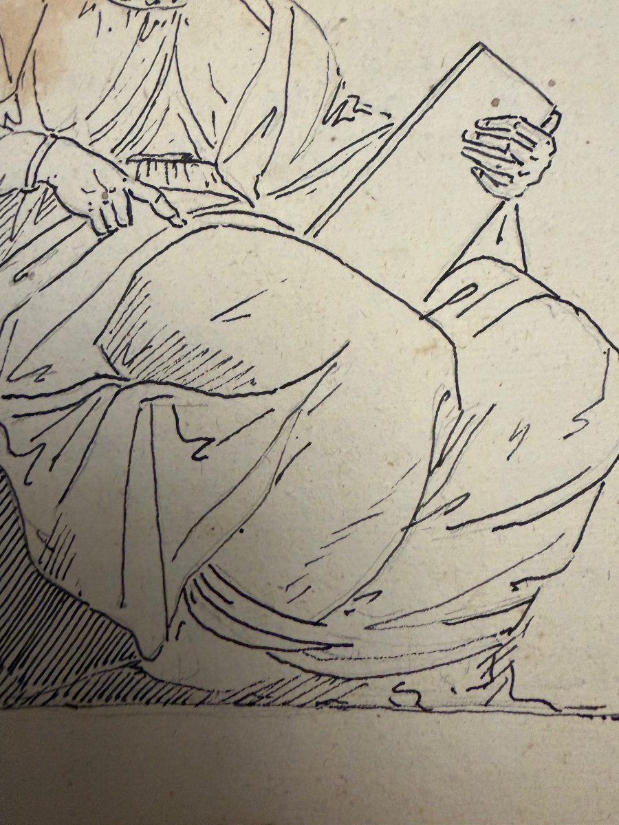 Double-sided Drawing: On One Side, A Copy Of Two Figures By Michelangelo, And A View Of Italy-photo-3