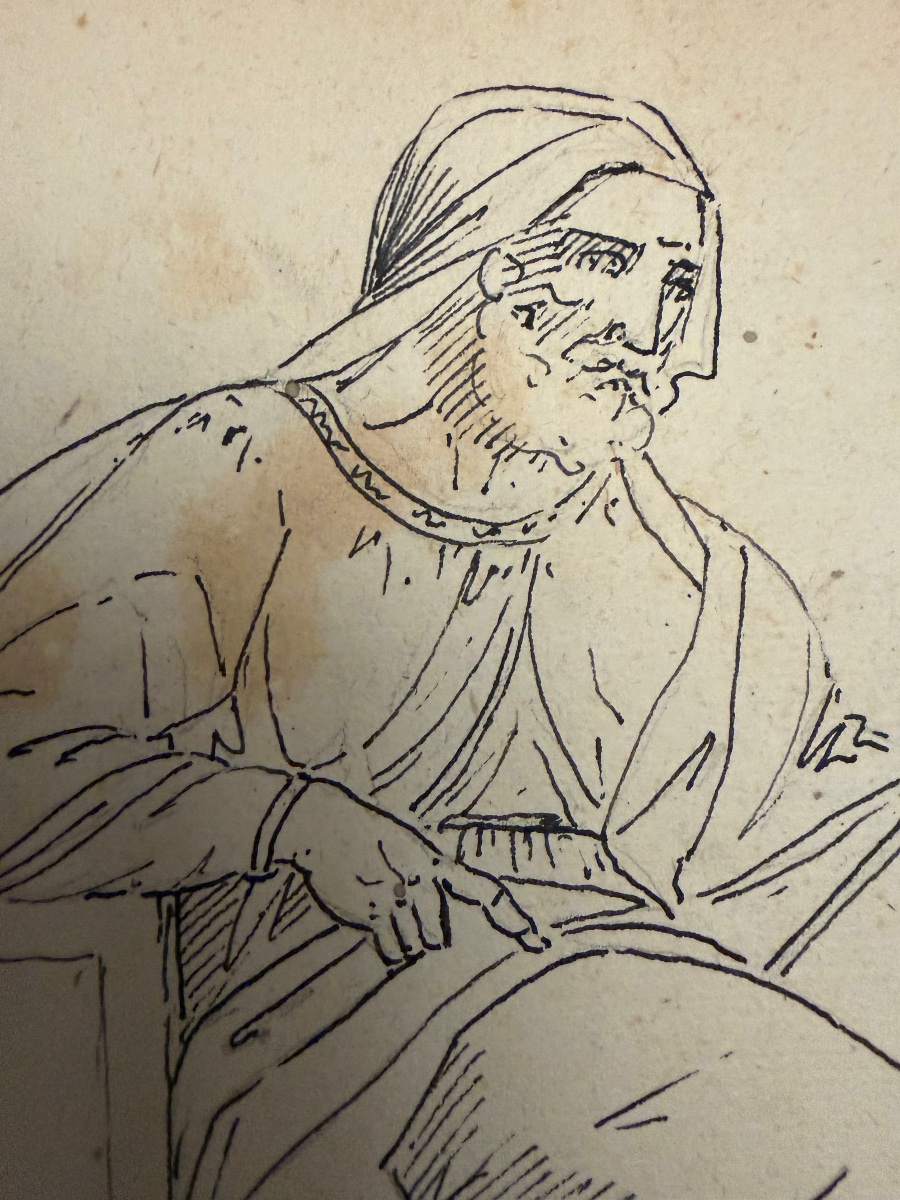 Double-sided Drawing: On One Side, A Copy Of Two Figures By Michelangelo, And A View Of Italy-photo-1