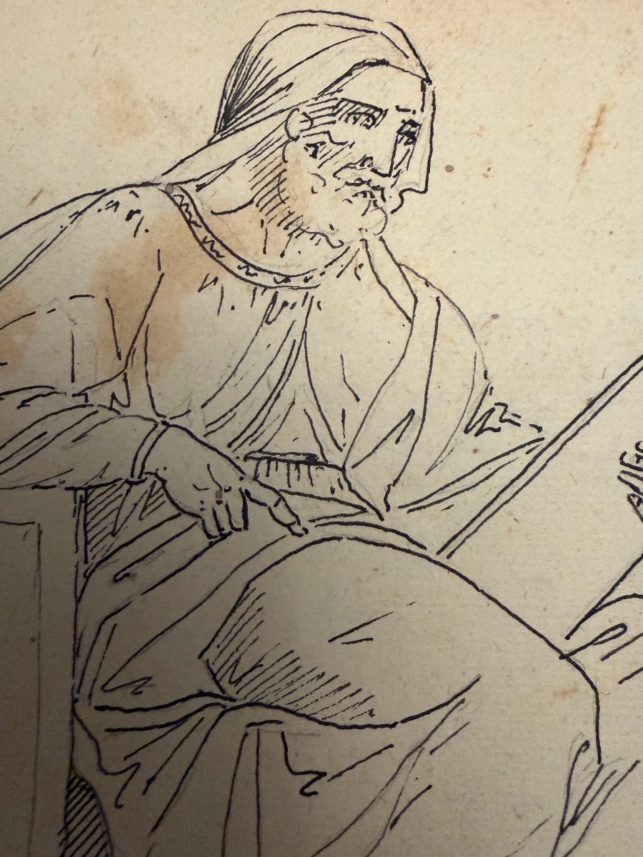 Double-sided Drawing: On One Side, A Copy Of Two Figures By Michelangelo, And A View Of Italy-photo-3