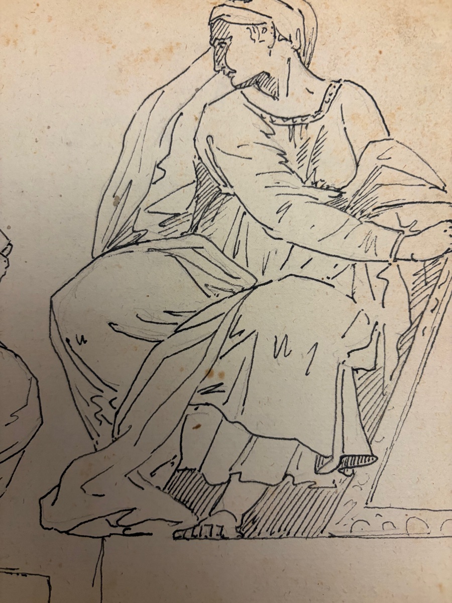 Double-sided Drawing: On One Side, A Copy Of Two Figures By Michelangelo, And A View Of Italy-photo-4