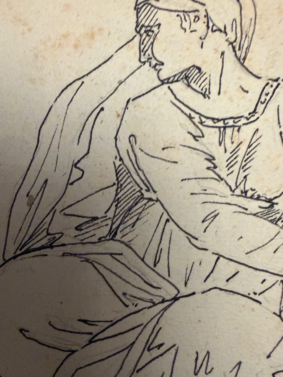 Double-sided Drawing: On One Side, A Copy Of Two Figures By Michelangelo, And A View Of Italy-photo-5