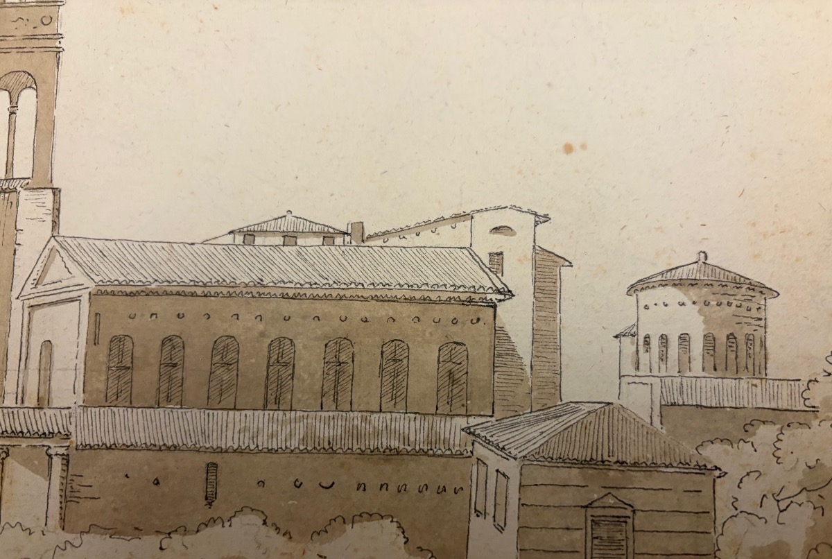 Double-sided Drawing: On One Side, A Copy Of Two Figures By Michelangelo, And A View Of Italy-photo-7