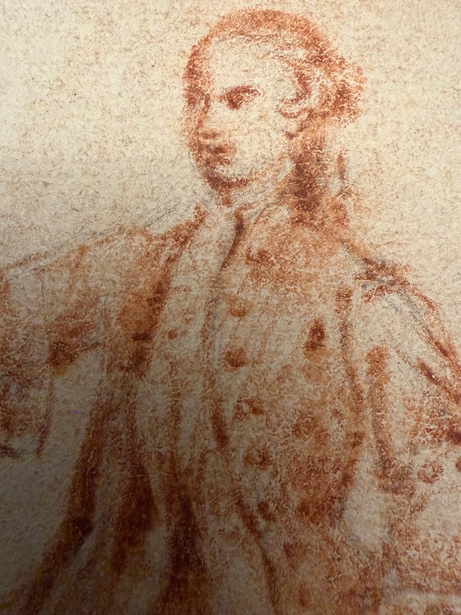 A Small Red Chalk Drawing Depicting The Silhouette Of A Young Gentleman. A Collector's Item, 18th Century.-photo-2