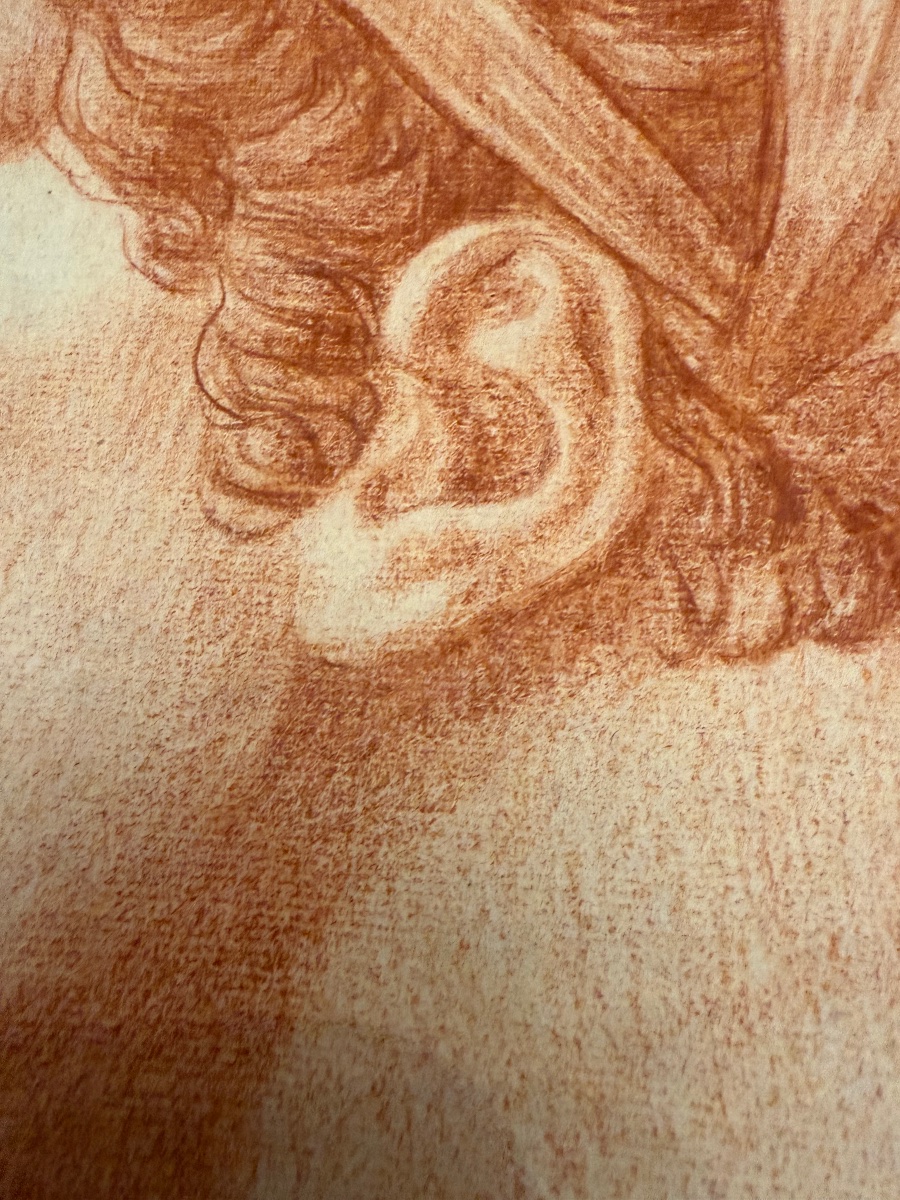 Étude académique fin XVIII éme siècle, sanguine, profil masculin (?), les cheveux retenus.-photo-2