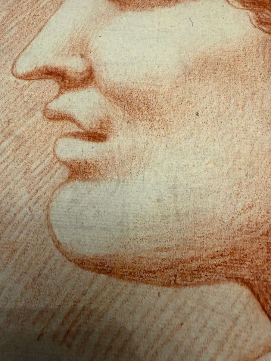 Étude académique fin XVIII éme siècle, sanguine, profil masculin (?), les cheveux retenus.-photo-3