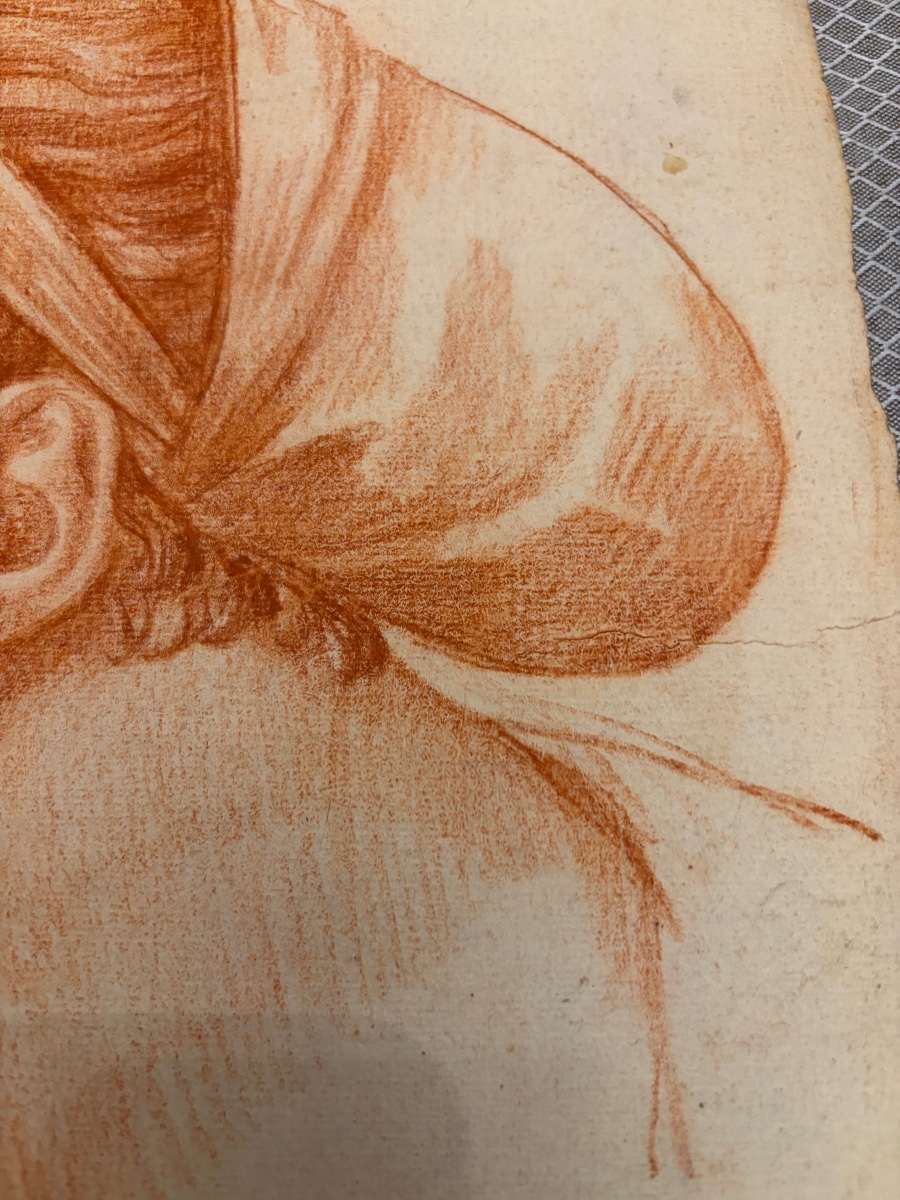 Étude académique fin XVIII éme siècle, sanguine, profil masculin (?), les cheveux retenus.-photo-3