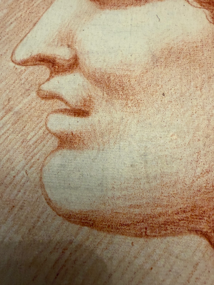 Étude académique fin XVIII éme siècle, sanguine, profil masculin (?), les cheveux retenus.-photo-5