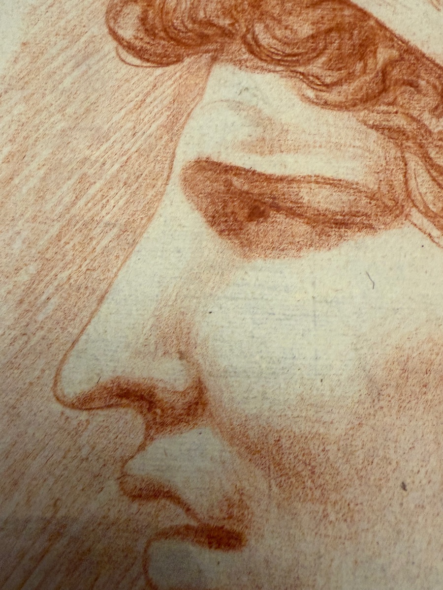 Étude académique fin XVIII éme siècle, sanguine, profil masculin (?), les cheveux retenus.-photo-6