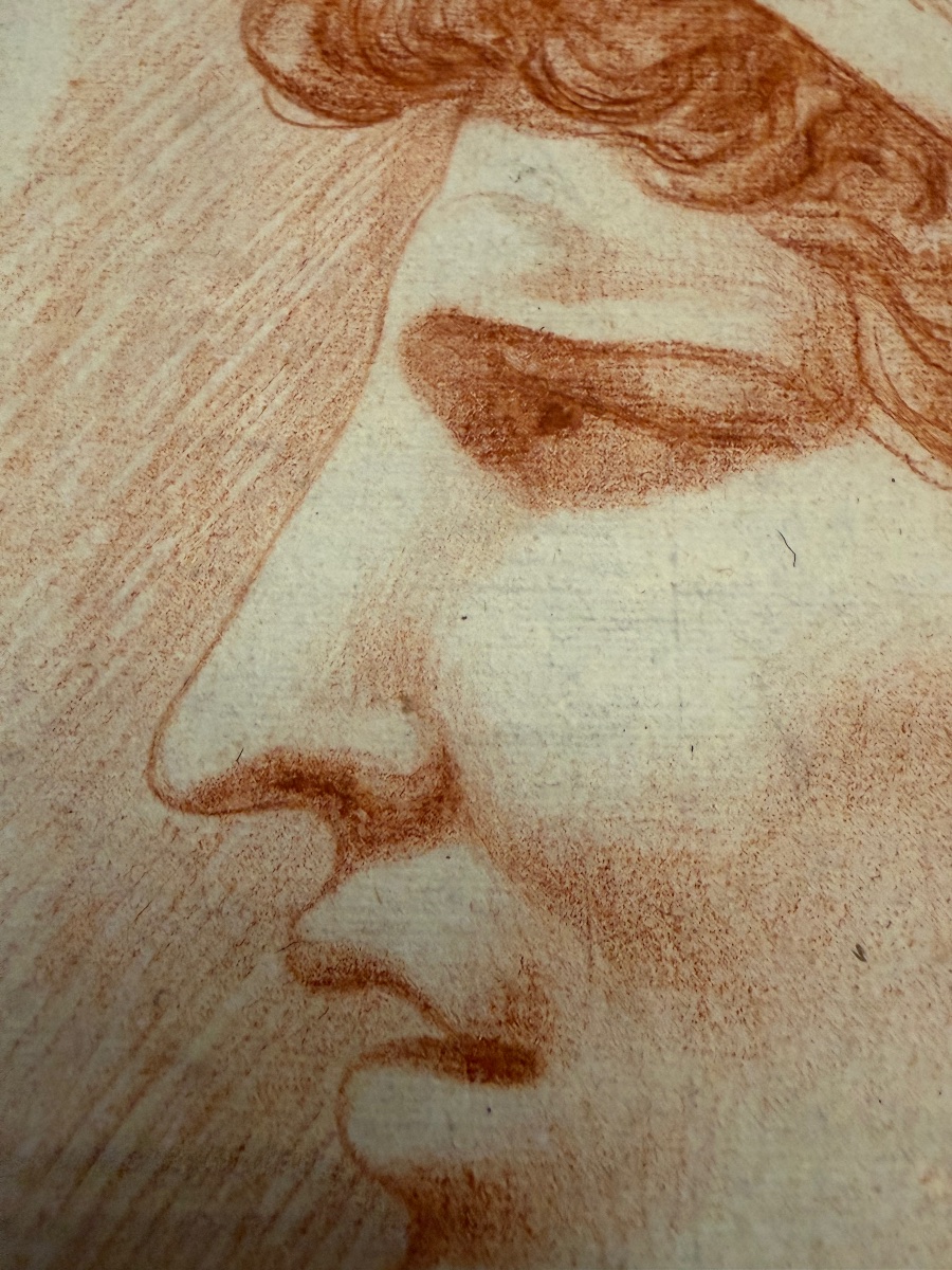Étude académique fin XVIII éme siècle, sanguine, profil masculin (?), les cheveux retenus.-photo-7