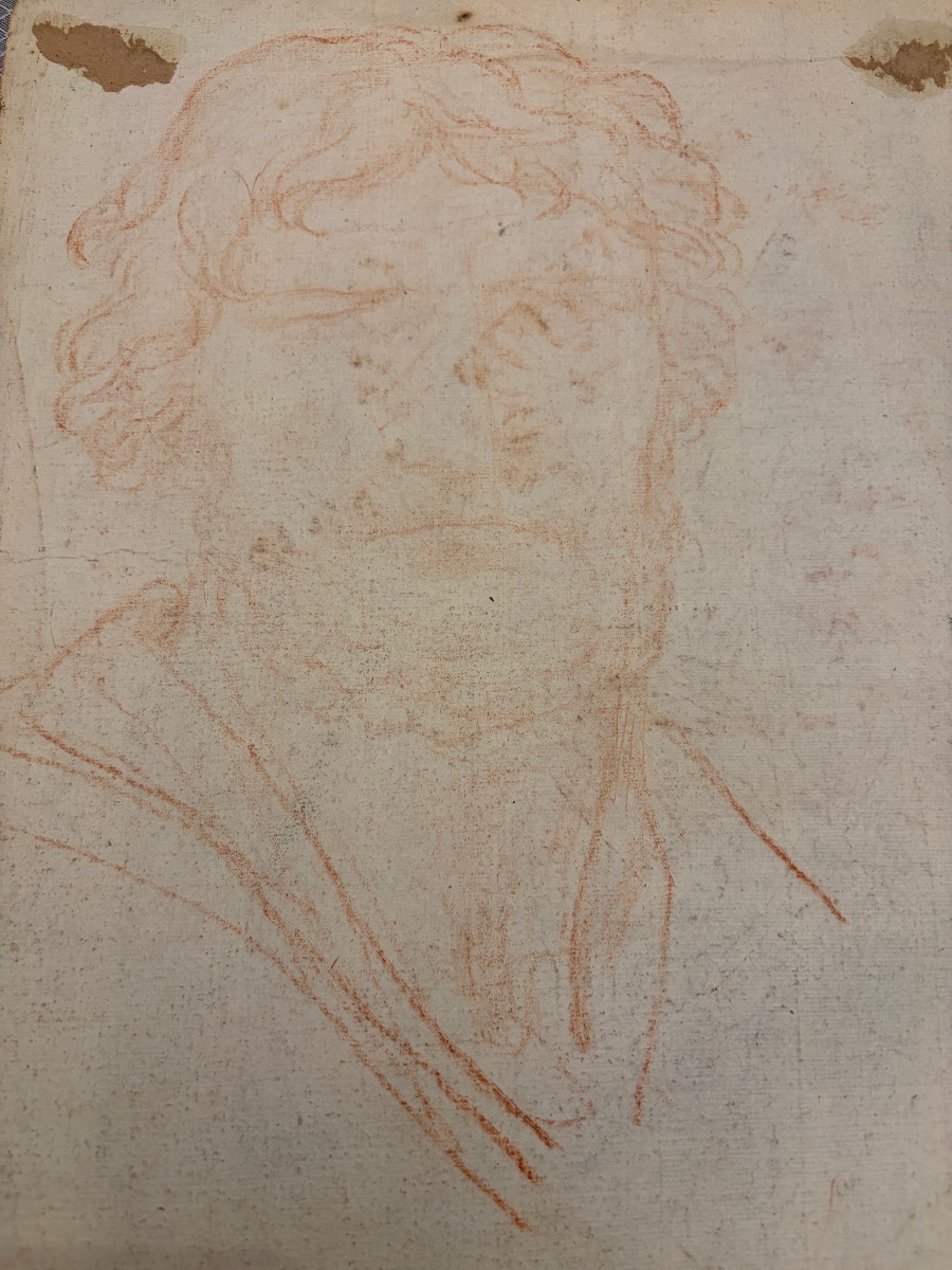 Étude académique fin XVIII éme siècle, sanguine, profil masculin (?), les cheveux retenus.-photo-8
