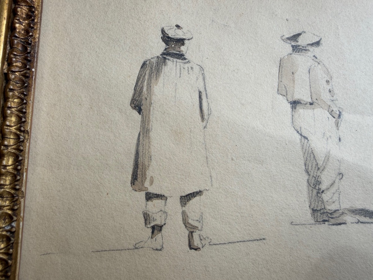 Feuille d’études de personnages, encre et lavis d’encre, XIX eme siècle, France.-photo-3