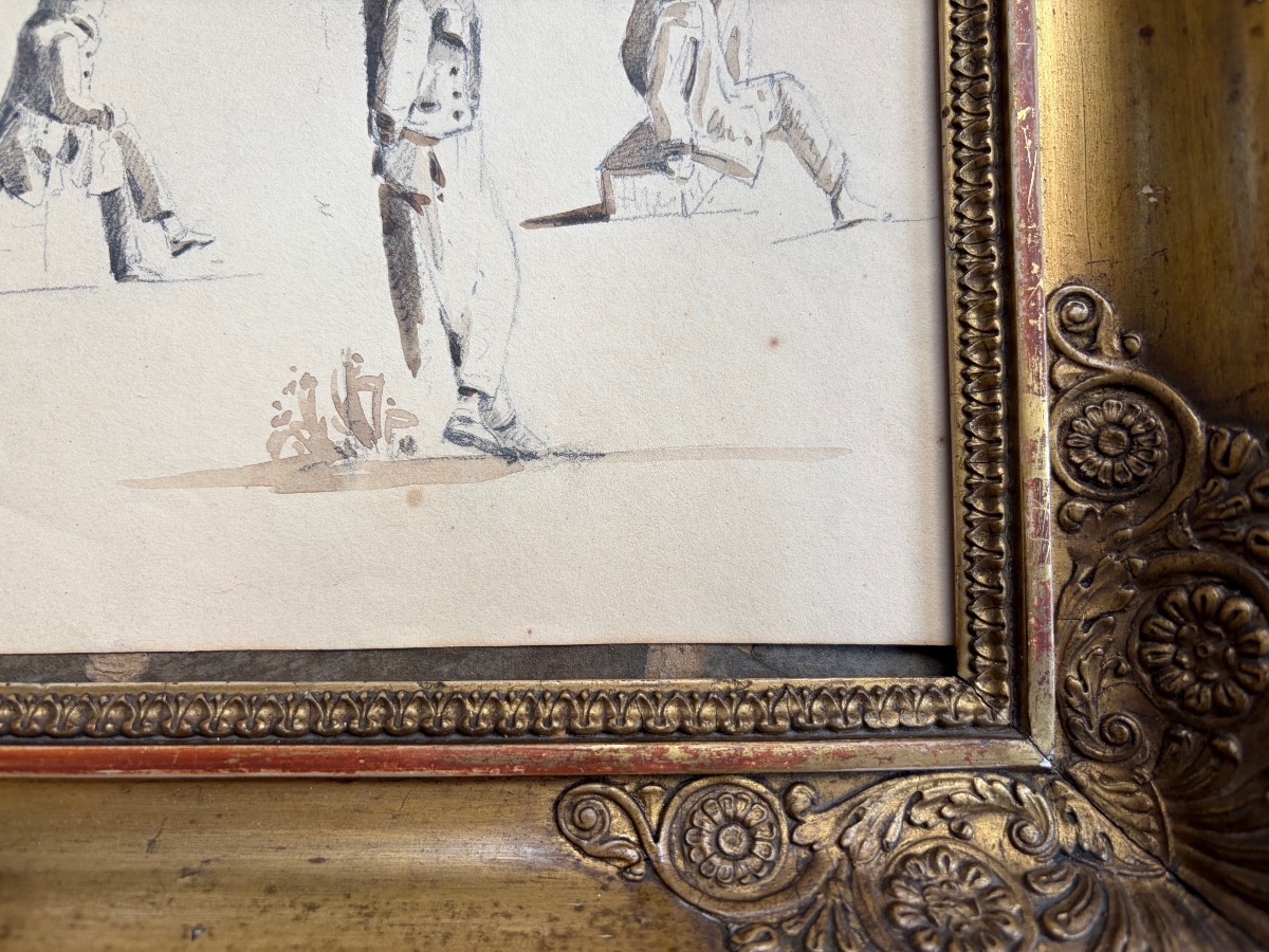 Feuille d’études de personnages, encre et lavis d’encre, XIX eme siècle, France.-photo-4