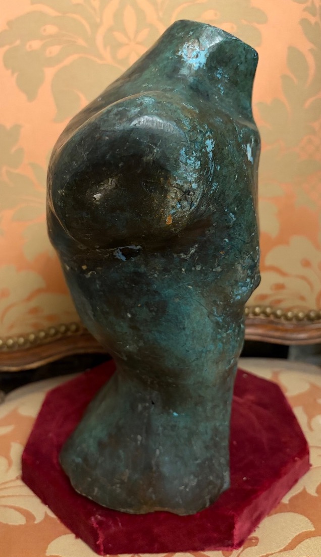 Torse masculin en cuivre patiné vert, dans le goût antique. XX eme siècle.-photo-1