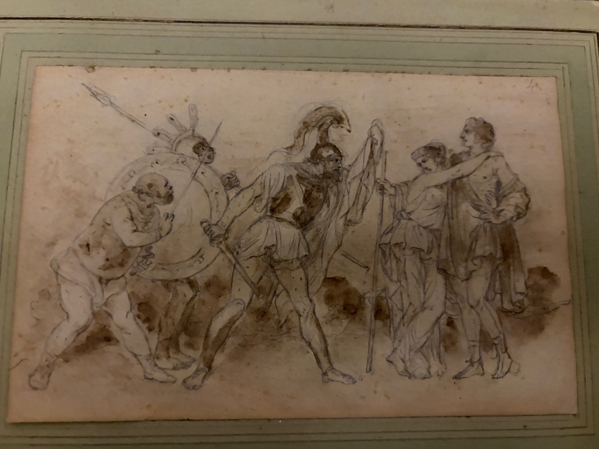 Small Neoclassical Drawing, Ancient-style Scene, France Or Italy, Circa 1830.-photo-4