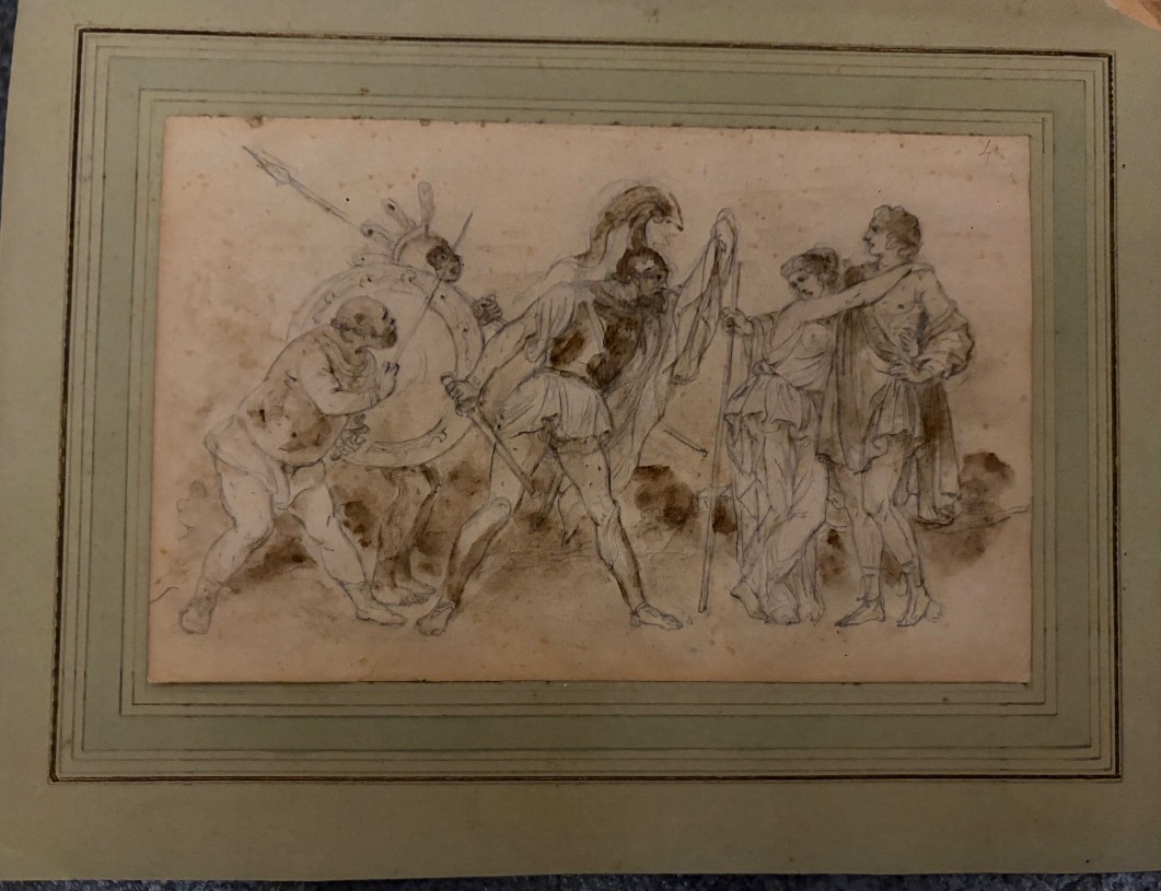 Small Neoclassical Drawing, Ancient-style Scene, France Or Italy, Circa 1830.