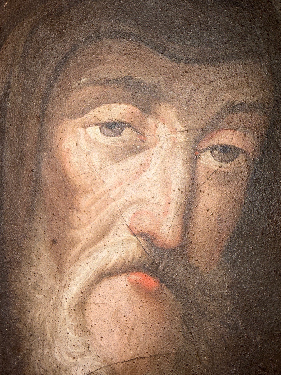 Portrait Of A Holy Man, Oil On Canvas, 17th Century. France. Beautiful 18th-century Frame.-photo-2