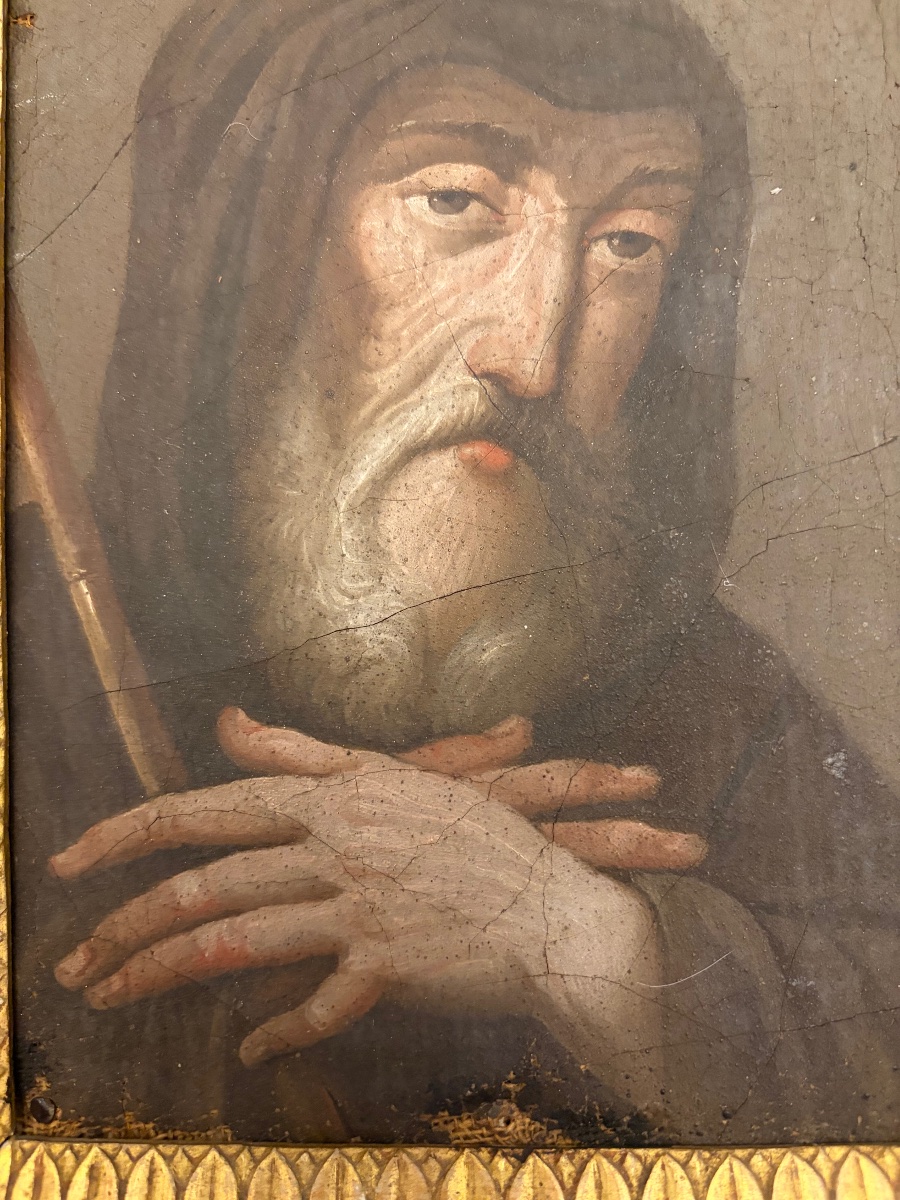 Portrait Of A Holy Man, Oil On Canvas, 17th Century. France. Beautiful 18th-century Frame.-photo-5