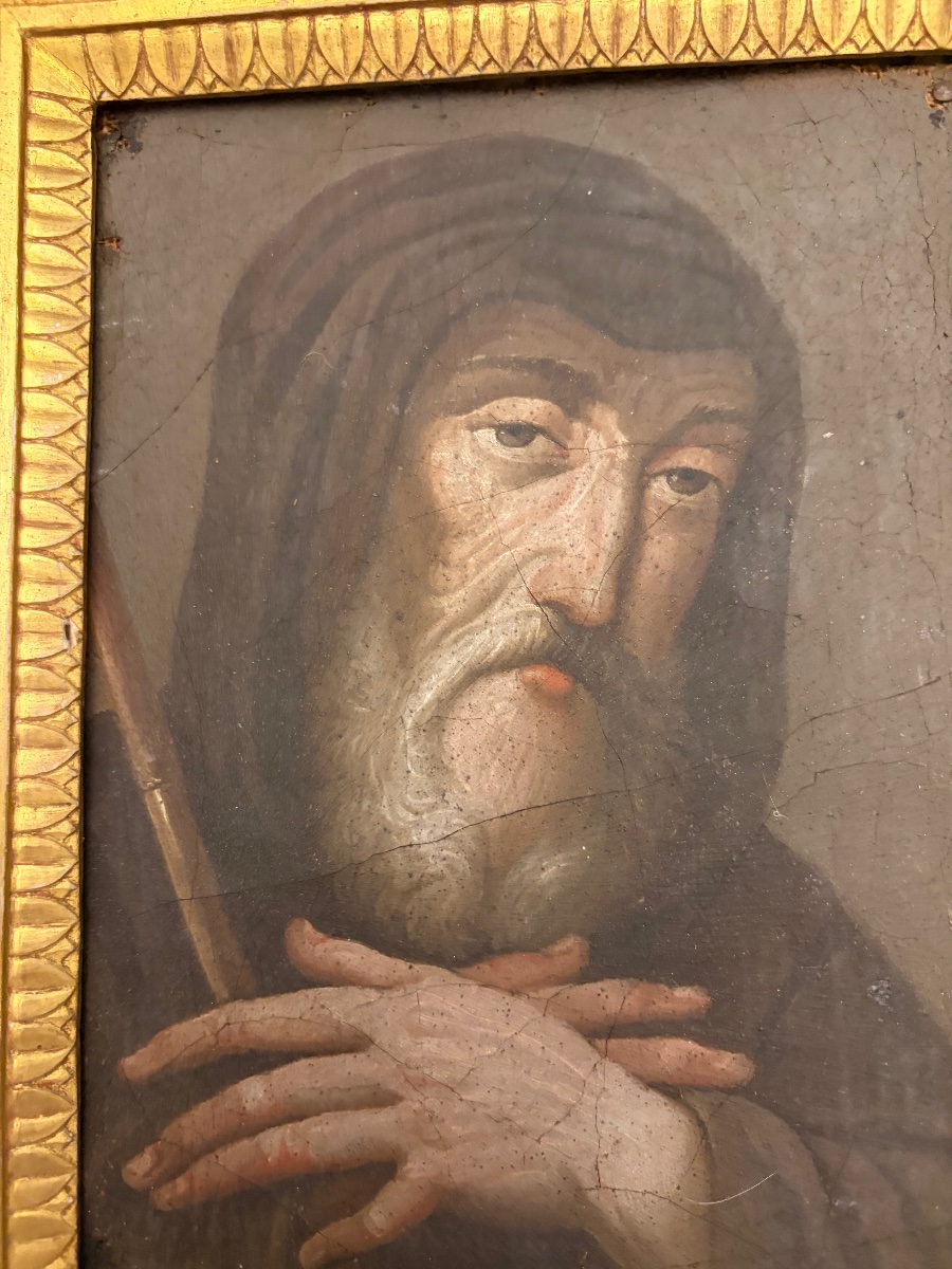 Portrait Of A Holy Man, Oil On Canvas, 17th Century. France. Beautiful 18th-century Frame.-photo-6