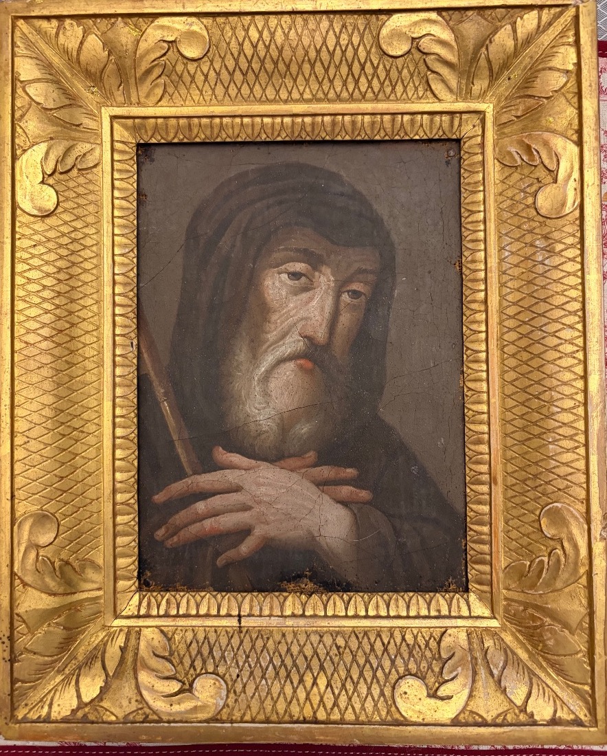 Portrait Of A Holy Man, Oil On Canvas, 17th Century. France. Beautiful 18th-century Frame.